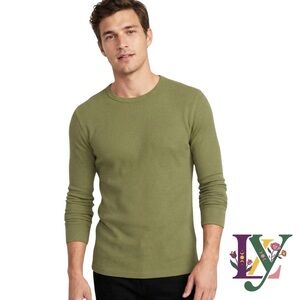NWT Old Navy Olive Green Thermal Waffle Knit Long Sleeve Shirt Men's Small S